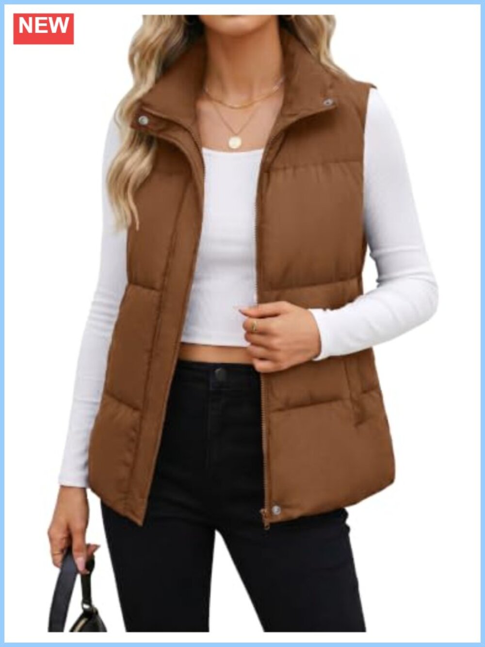 Women's Sleeveless Puffer Vest Full Zip Stand Collar Quilted Polyester Outerwear